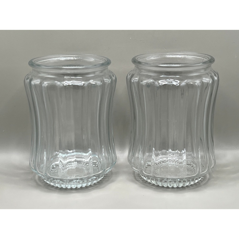 Ribbed Clear Glass Jelly Jar Shade Light Cover Starburst 5"x3" Virden-Style Pair
